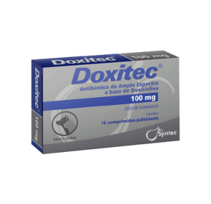 Doxitec 100 mg Antibiótico a base Doxiciclina  para cães e gatos com 16 comprimidos 