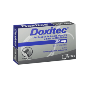 Doxitec 200 mg Antibiótico a base Doxiciclina  para cães e gatos com 16 comprimidos 