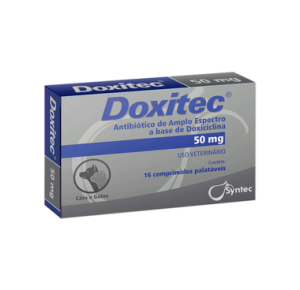 Doxitec 50 mg Antibiótico a base Doxiciclina  para cães e gatos com 16 comprimidos 