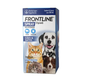 Frontline Spray Cães e Gatos 250 ml - Antipulgas e Carrapatos Para Filhotes e Adultos