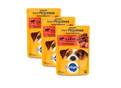 Kit 3 Ração Úmida Para Cachorro Pedigree   Adulto Raças Pequenas Carne Ao Molho Sachê 100g