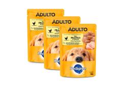 Kit 3 Ração Úmida Para Cachorro Pedigree  Adulto Raças Medias e Grandes Frango Ao Molho Sachê 100g