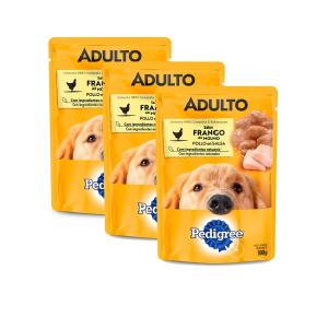 Kit 3 Ração Úmida Para Cachorro Pedigree  Adulto Raças Medias e Grandes Frango Ao Molho Sachê 100g