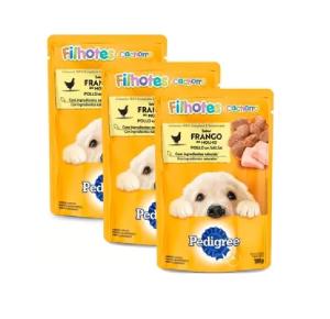 Kit 3 Ração Úmida Para Cachorro Pedigree Filhote Sabor Frango Ao Molho Sachê 100g