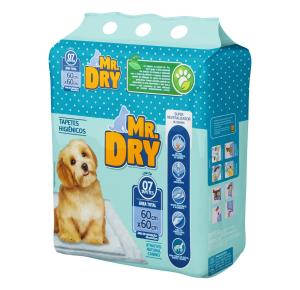 Tapete  Higiênico Super Absorvente  Para  Cães  Mr Dry  60x60cm - 7 unidades