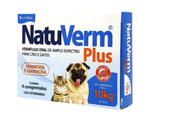 Vermífugo Natu Verm Plus 660mg com 4 Comprimidos para cães e gatos