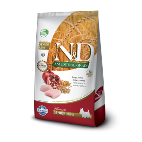 Ração Farmina N&D Ancestral Grain para Cães Sênior de porte Mini sabor Frango e Romã 2,5kg