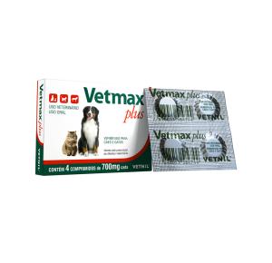 Vermífugo Vetnil Vetmax Plus 700 mg para Cães e Gatos -  4 Comprimidos 